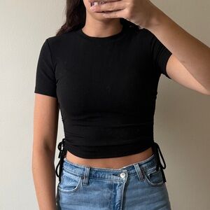Zara Black Ruched Side Tie Top